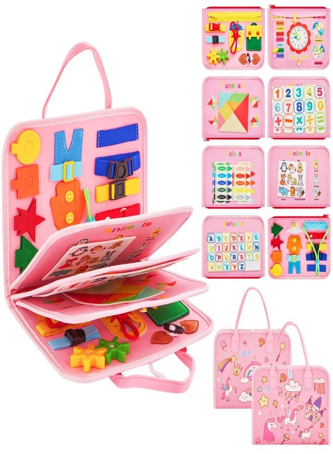 Yeeeasy Montessori Busy Board for Toddlers 1-4 Years Old - Sensory Educational Toy for Fine Motor Skills, Travel-Friendly Activity Book, for Boys & Girls, Pink - Image 1